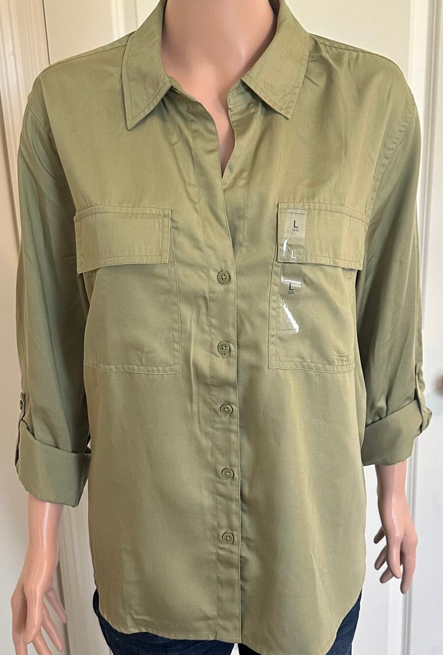 Tommy Hilfiger Large Olive Button Front Shirt NWT